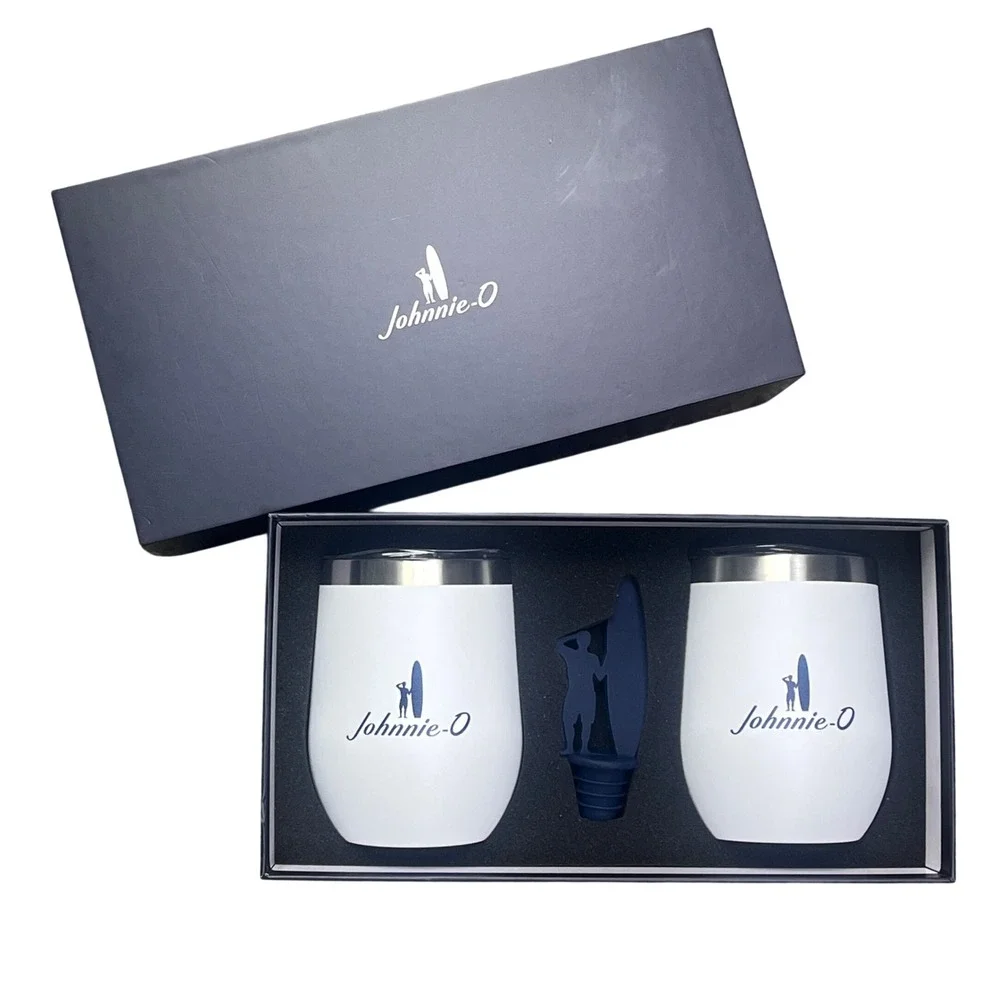 Johnnie-O Wine Set Unisex OS White Insulated Tumblers and Surfer Stopper 3pc‎